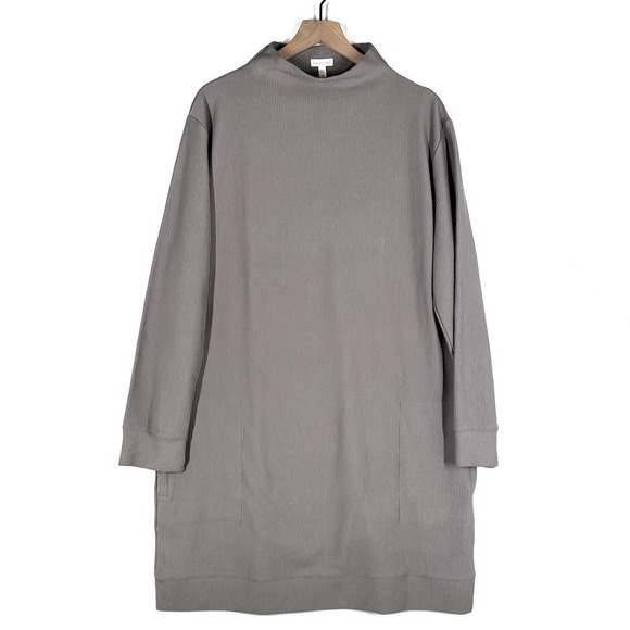 NEW Garnet Hill Organic Cotton Ribbed‎ Cocoon Dress XL Grey Taupe NWT - Picture 2 of 10